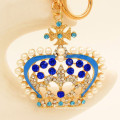 2015 Promotional gift keyrings rhinestone pearl metal Crown keychain wholesale